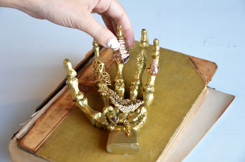 diy skeleton hand ring holder