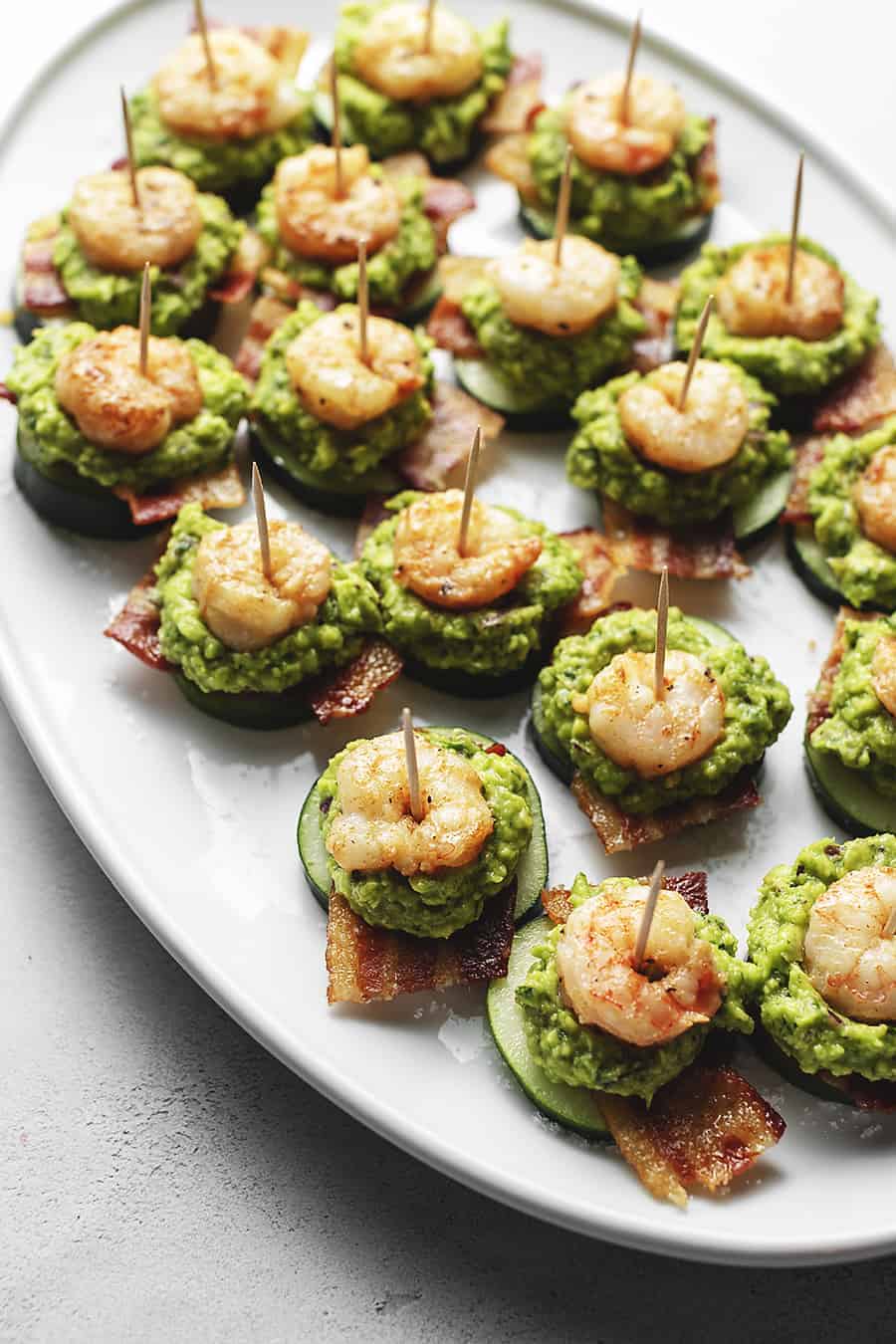 Keto shrimp, bacon, cucumber & guacamole appetizer