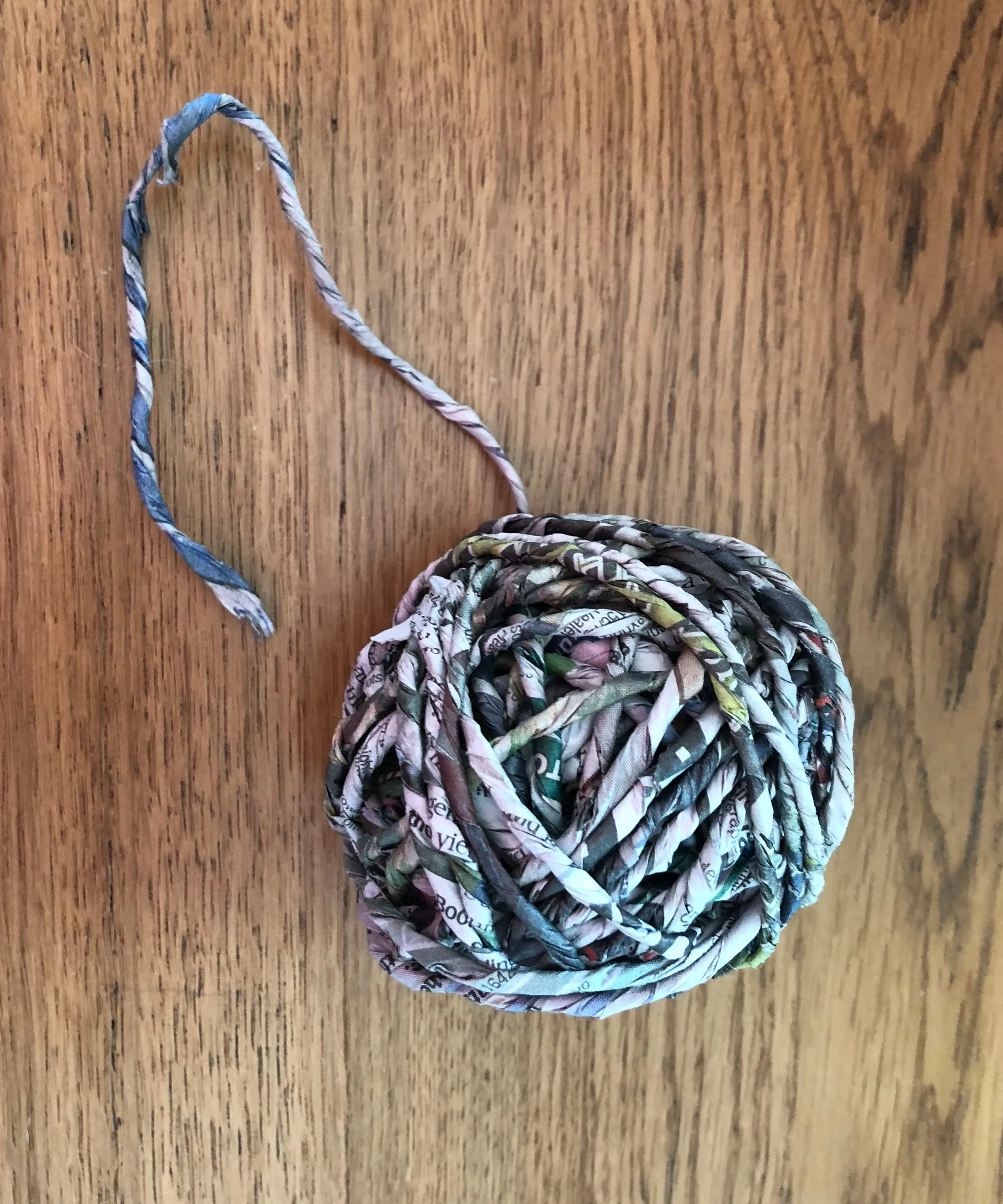 hand spun newspaper yarn