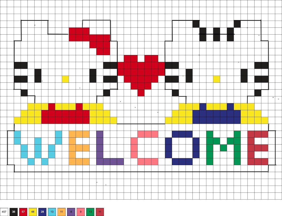 Hello Kitty welcome sign perler bead pattern