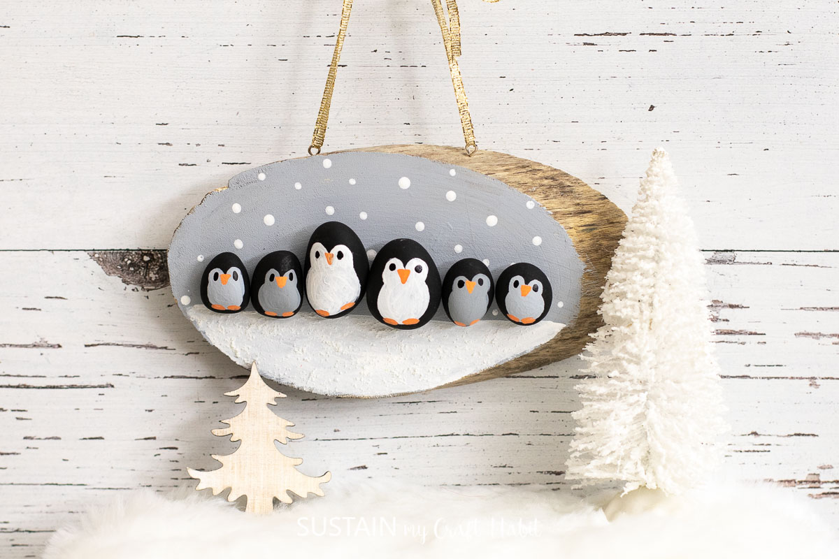 Penguin Family Pebble Art Craft