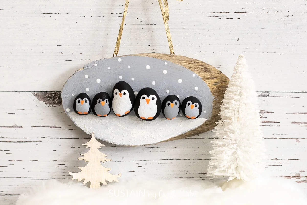 Penguin Family Pebble Art Craft