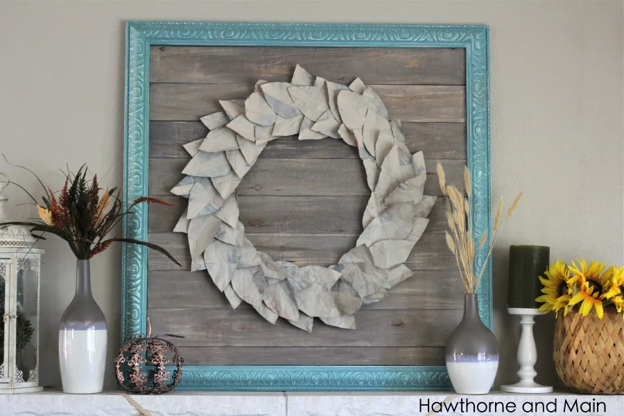 newspaper and cardboard fall wreath for free