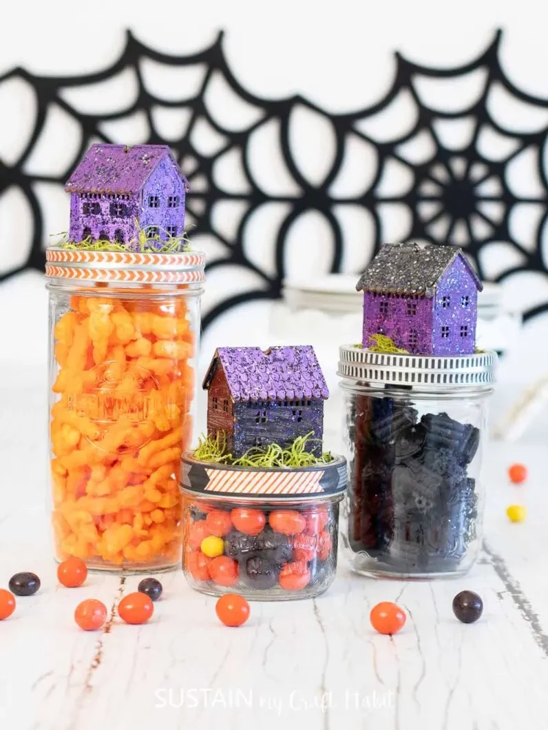 Halloween village treat jars