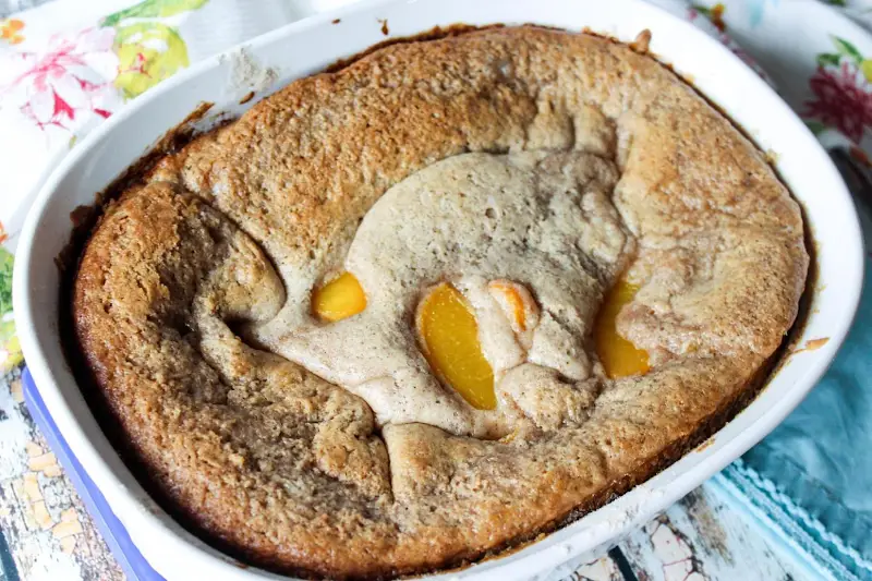 Upside Down peach cobbler spice cake recipe