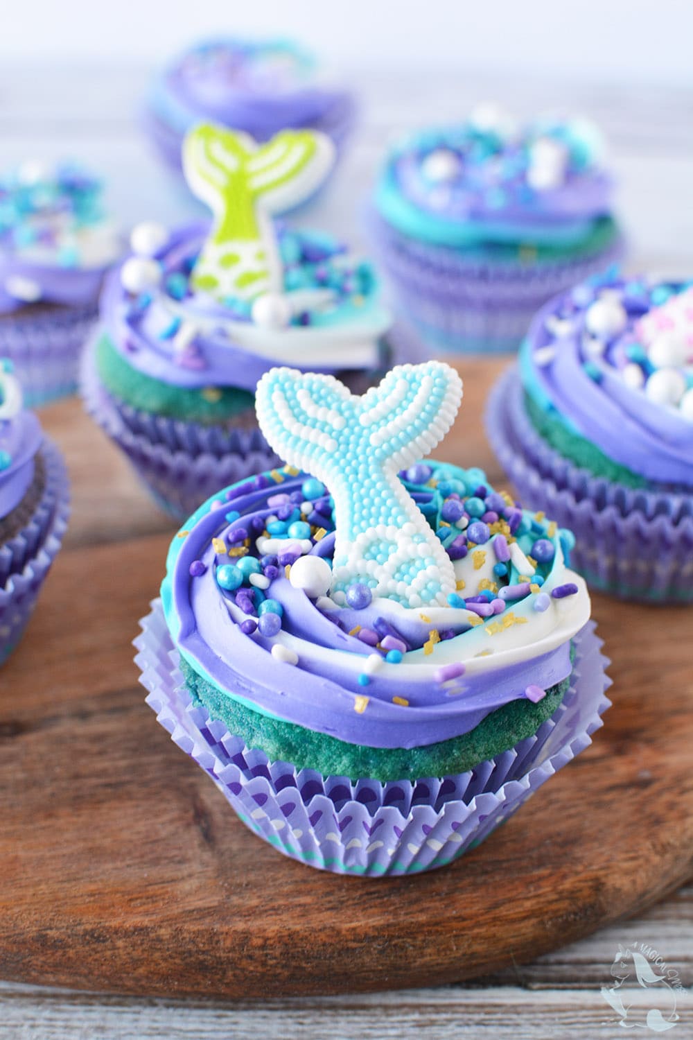 Mermaid cupcakes made with Jiffy Golden Yellow Cake Mix