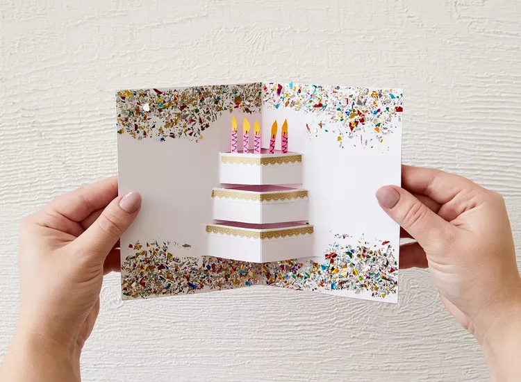 pop-out paper birthday card with glitter