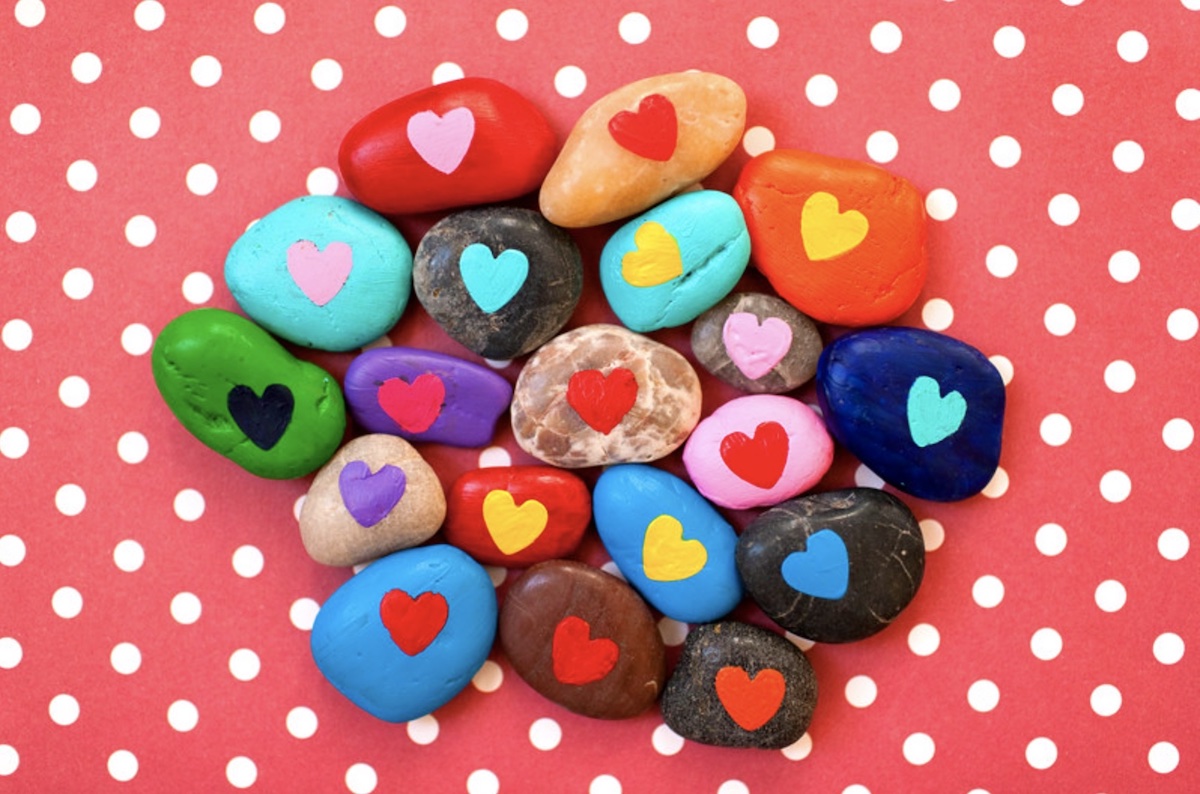 Heart painted rocks for Valentine's Day