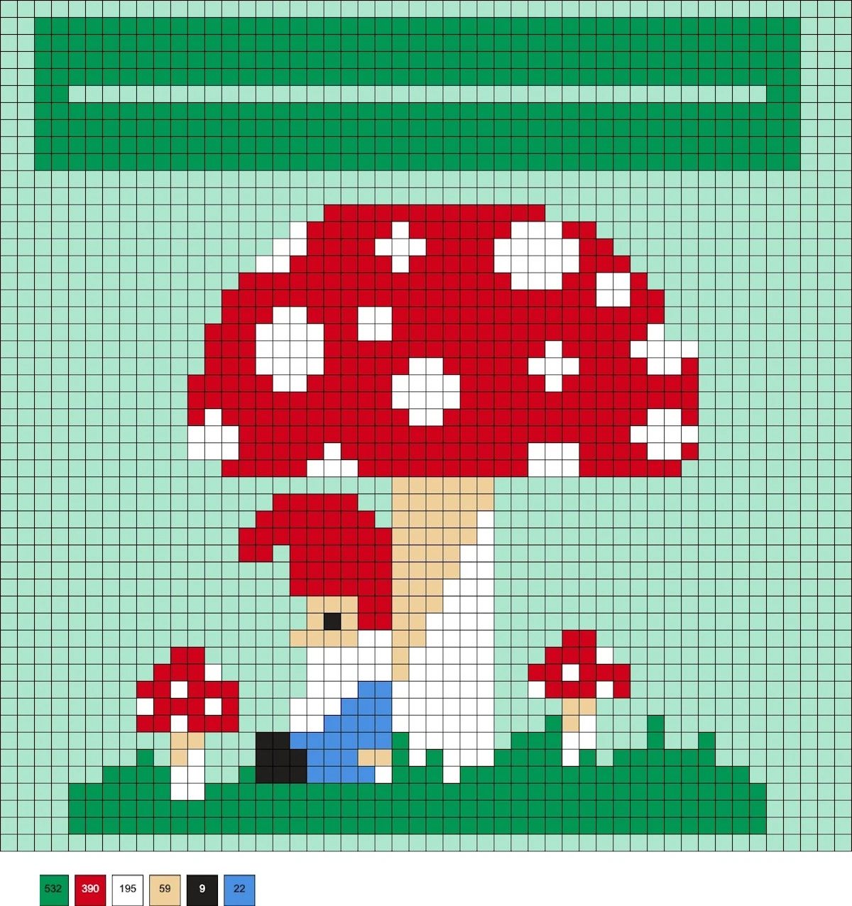 gnome sleeping on a mushroom perler pattern