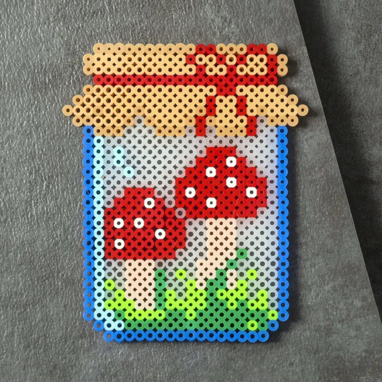 mushrooms in a mason jar perler beads