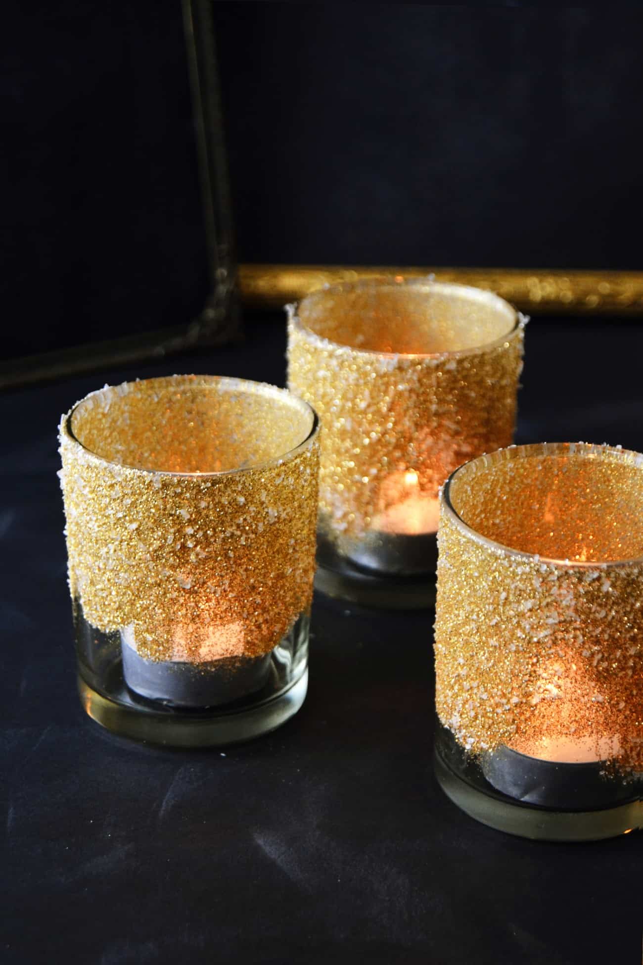 simple glittered votive candle holders