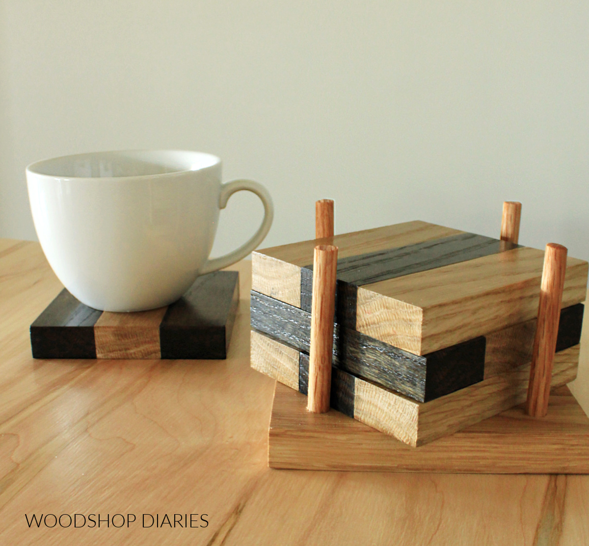 two tone diy coaster set using scrap wood