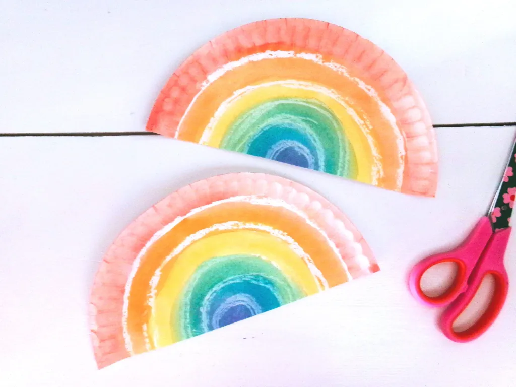 resist art rainbows on paper plates