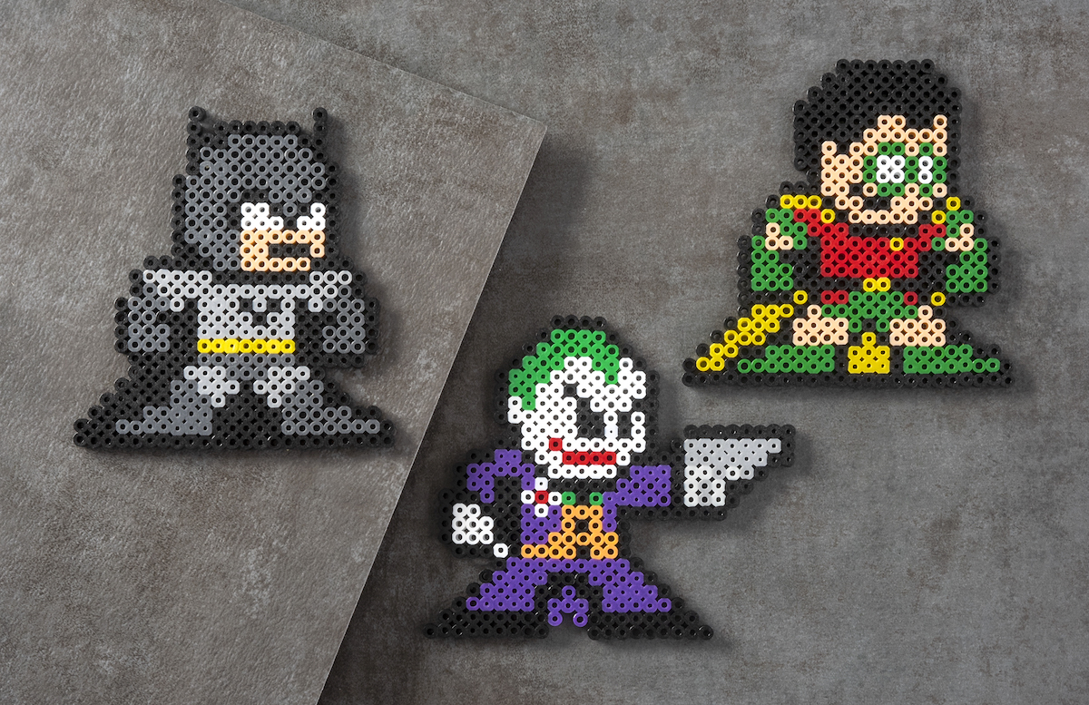 batman, robin, and joker perler beads
