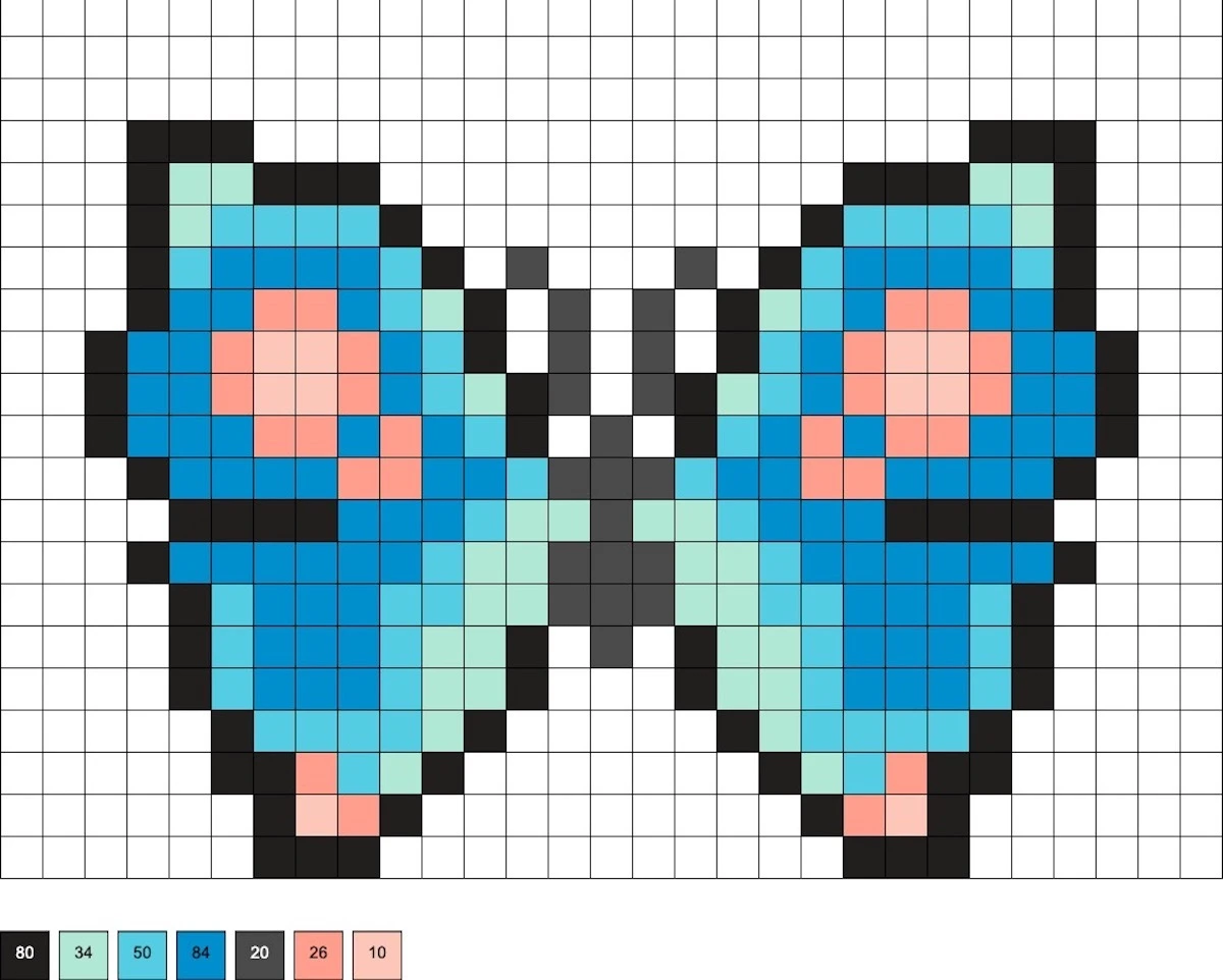 Easy Butterfly Perler Fuse Bead Printable Template