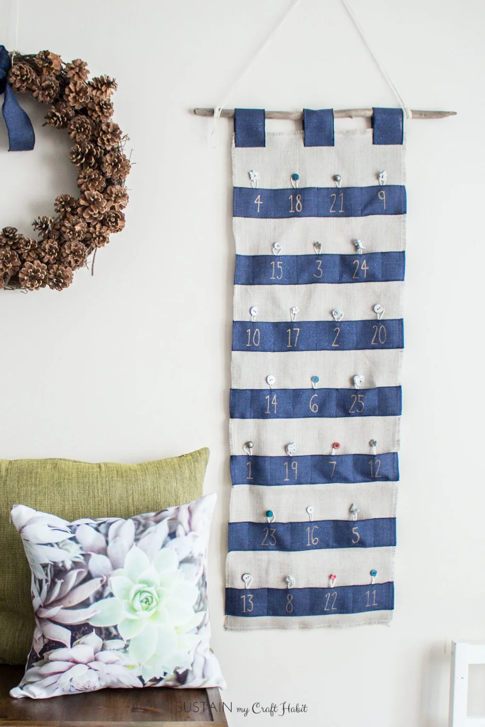 diy burlap and ribbon advent calendar