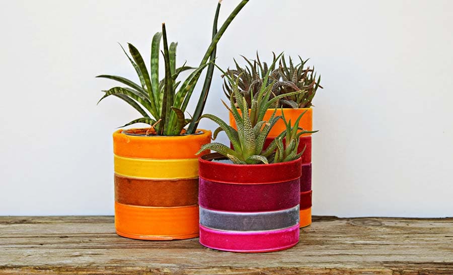 velvet ribbon tin can planter tutorial