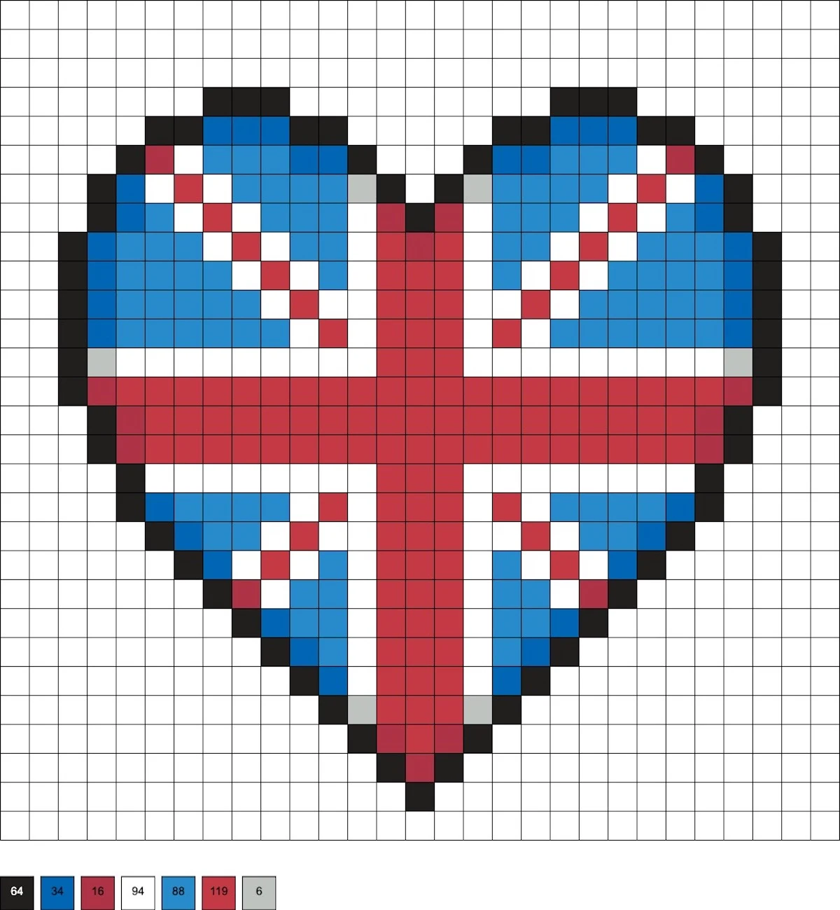 union jack heart perler beads