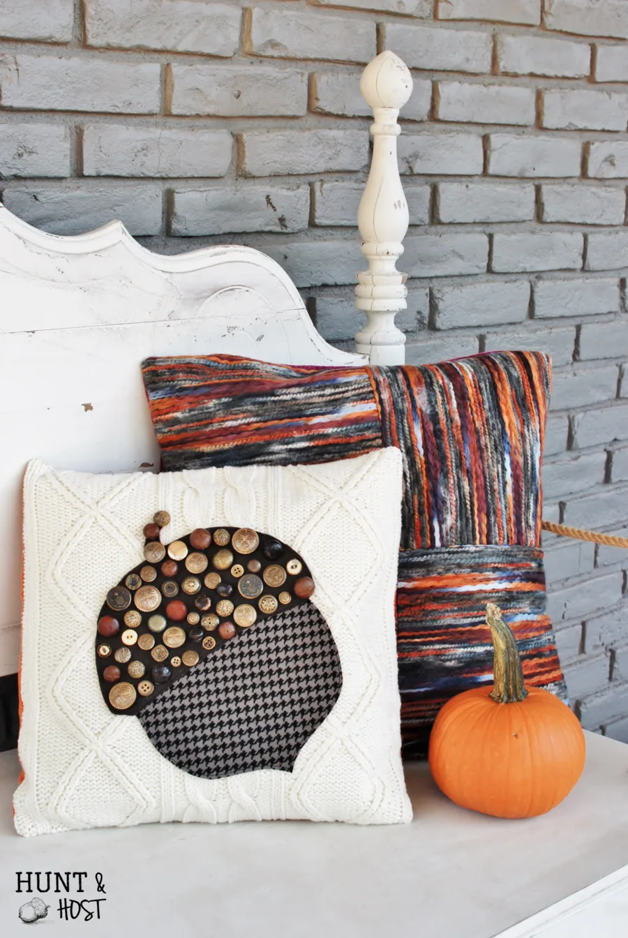 vintage button acorn sweater pillow