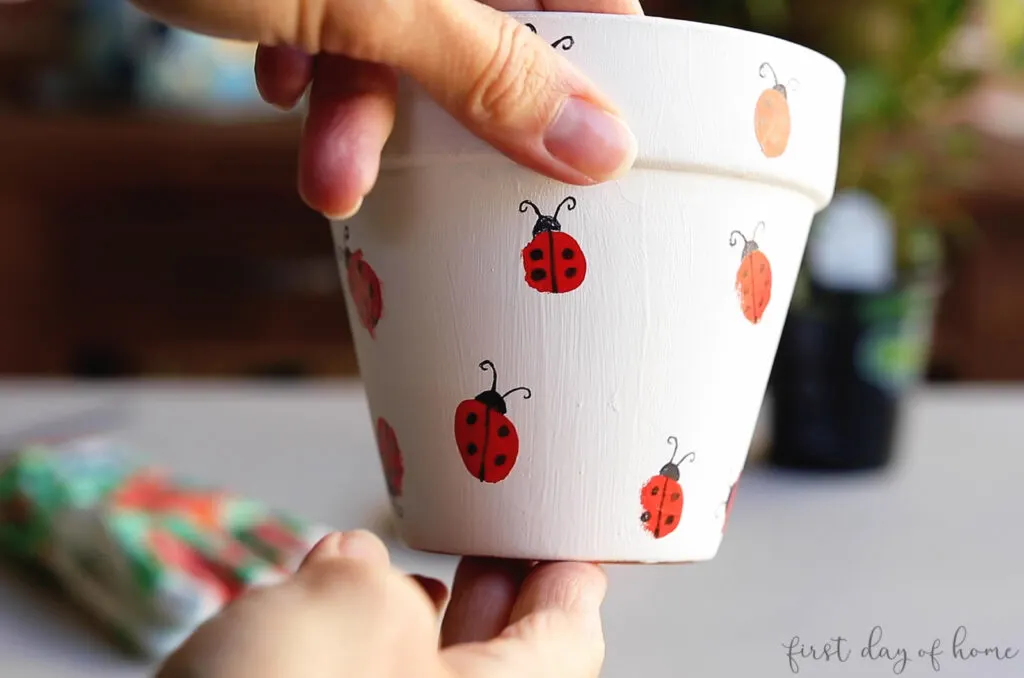 ladybug fingerprint flower pot craft