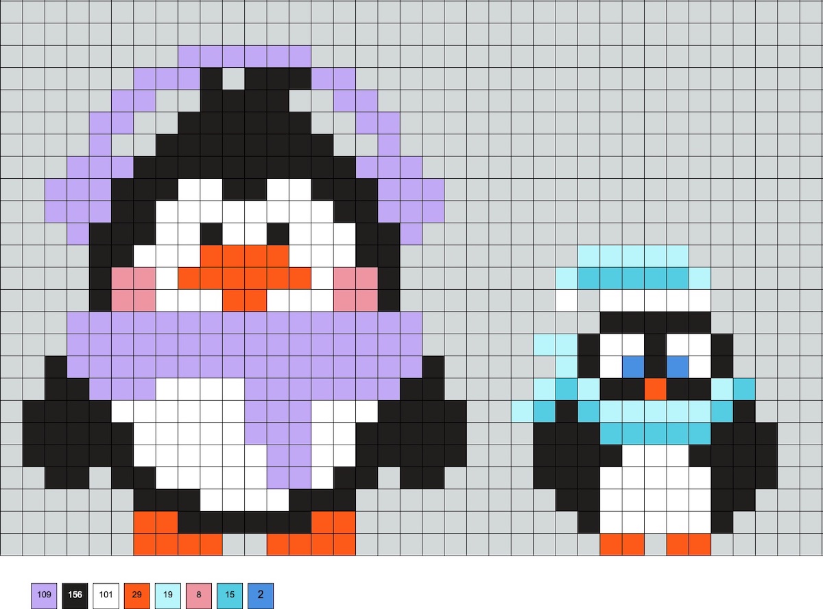 two penguins wearing winter accessories