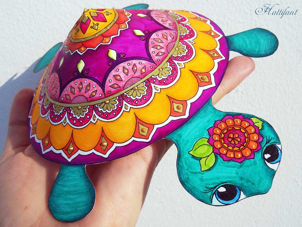 Mandala Turtle (rare species) – Coloring Papercraft