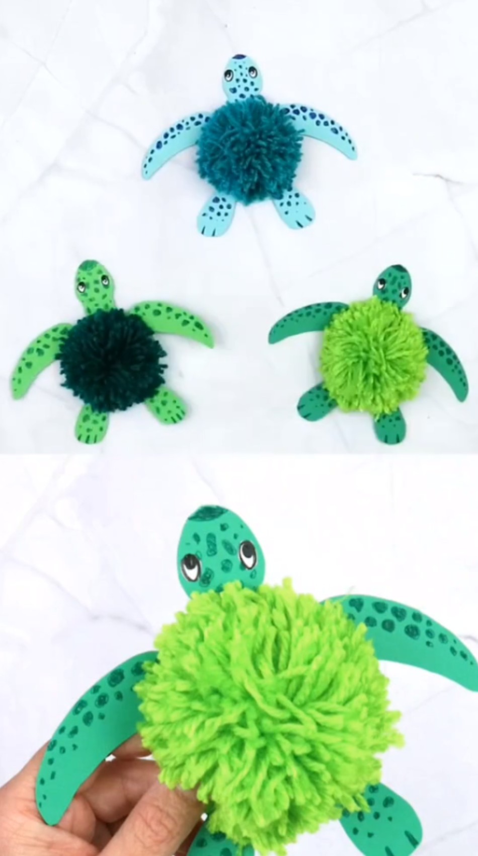 fluffy pom pom turtle craft from ideasbuild