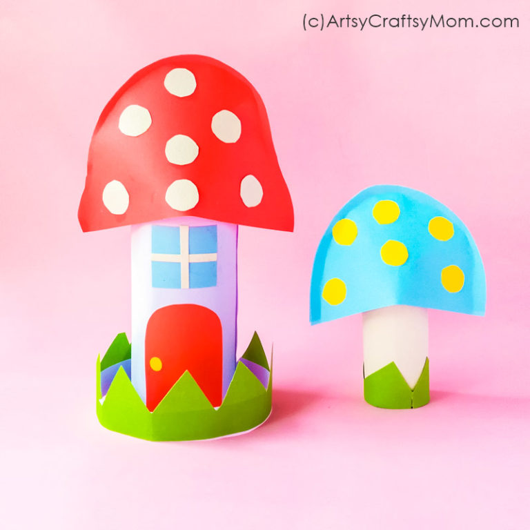 paper mushroom craft using toilet paper tube