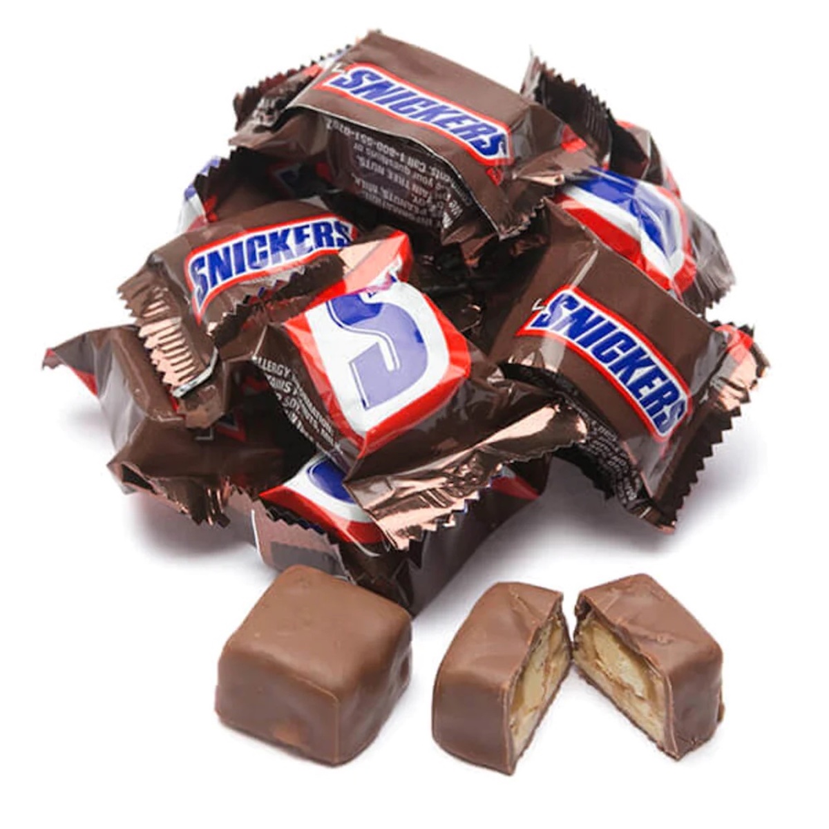 Small snickers bars in a pile