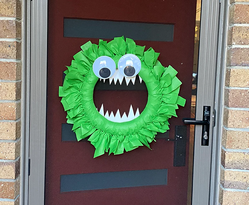 diy halloween wreath monster front door decor