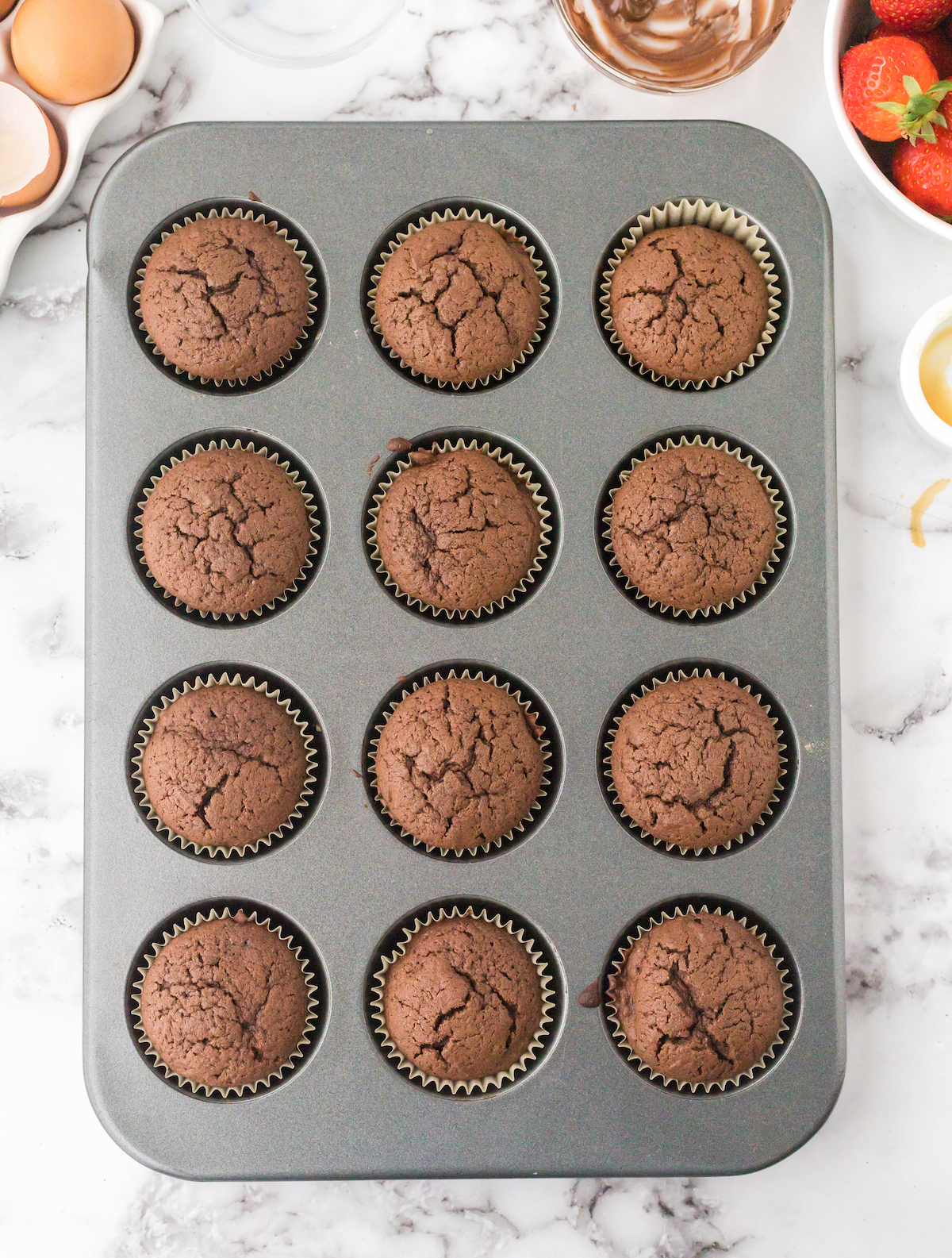 Baked Nutella cupcakes in a cupcake pan