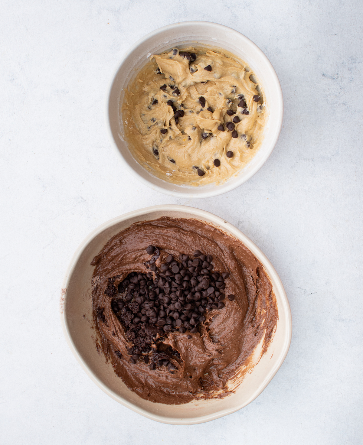 Chocolate chip cookie dough and brownie cookie dough