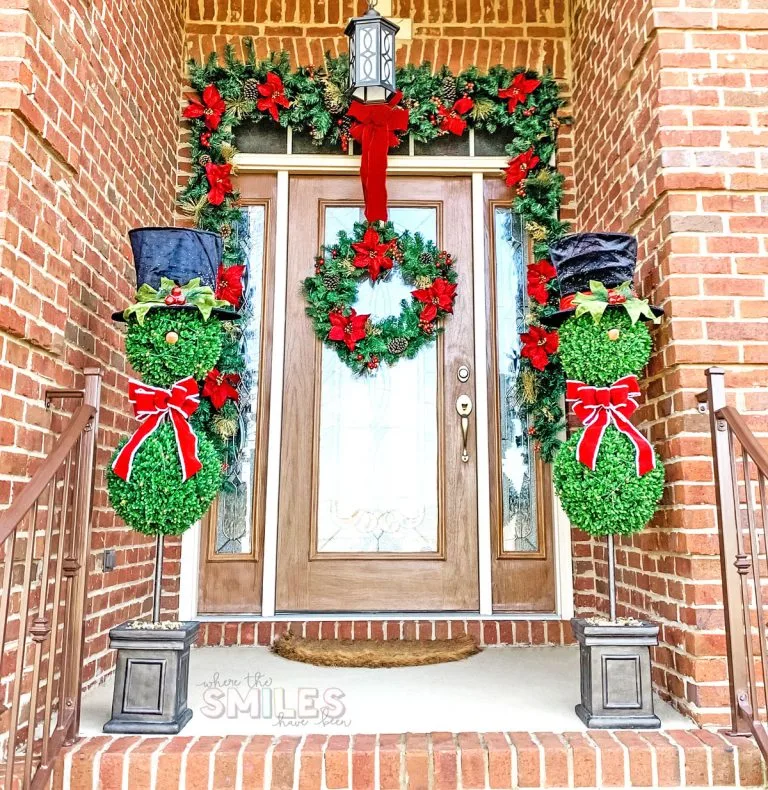 Easy Christmas Porch Decor Topiary Snowmen