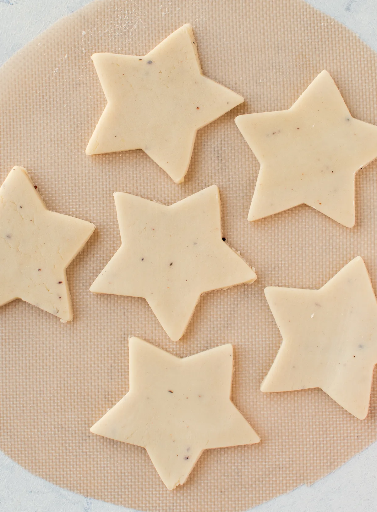 Stars cut out of the cookie dough
