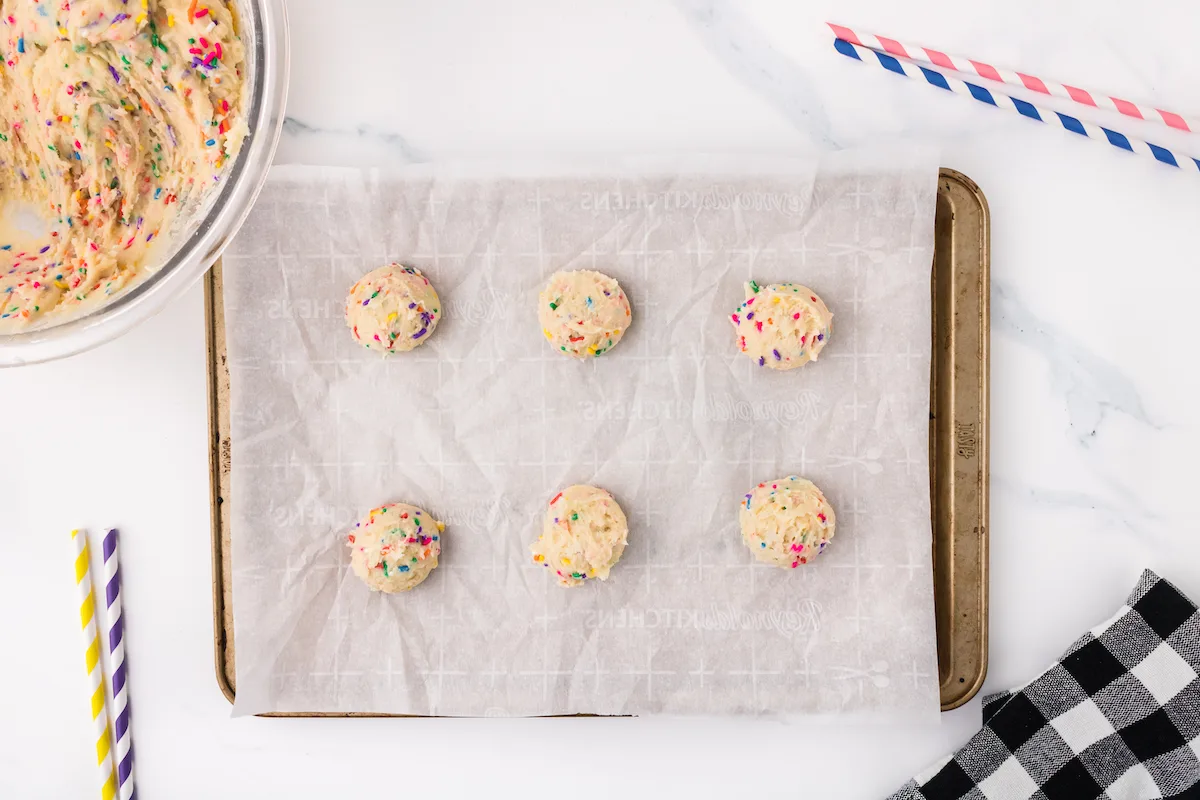 funfetti cookie dough on a baking pan