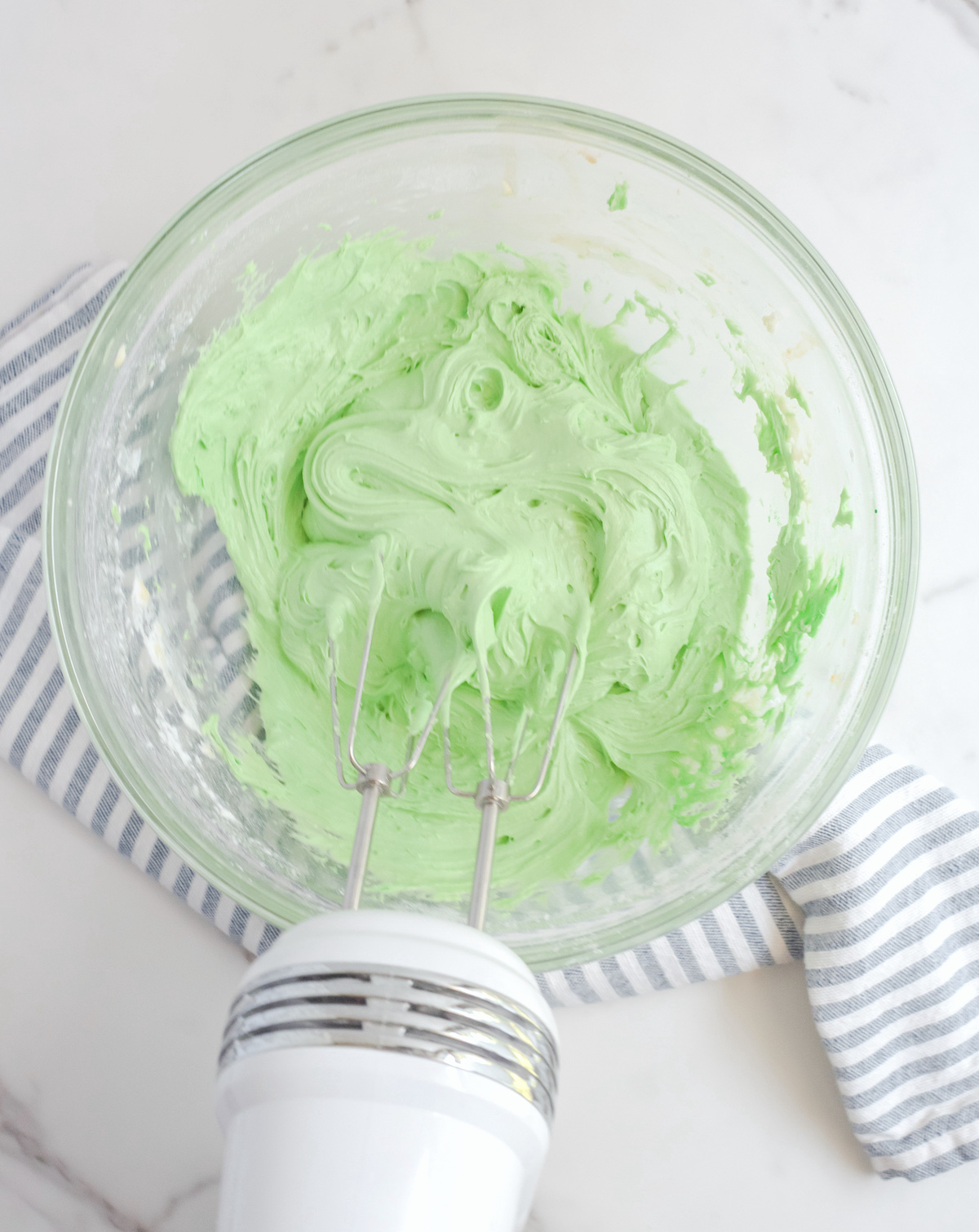 Batter dyed green and mixed with a mixer