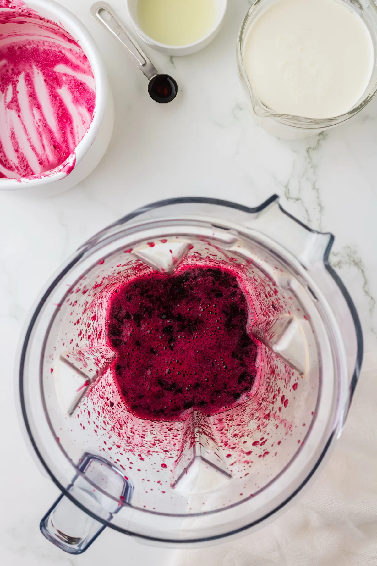 Blueberry mixture pureed in the blender