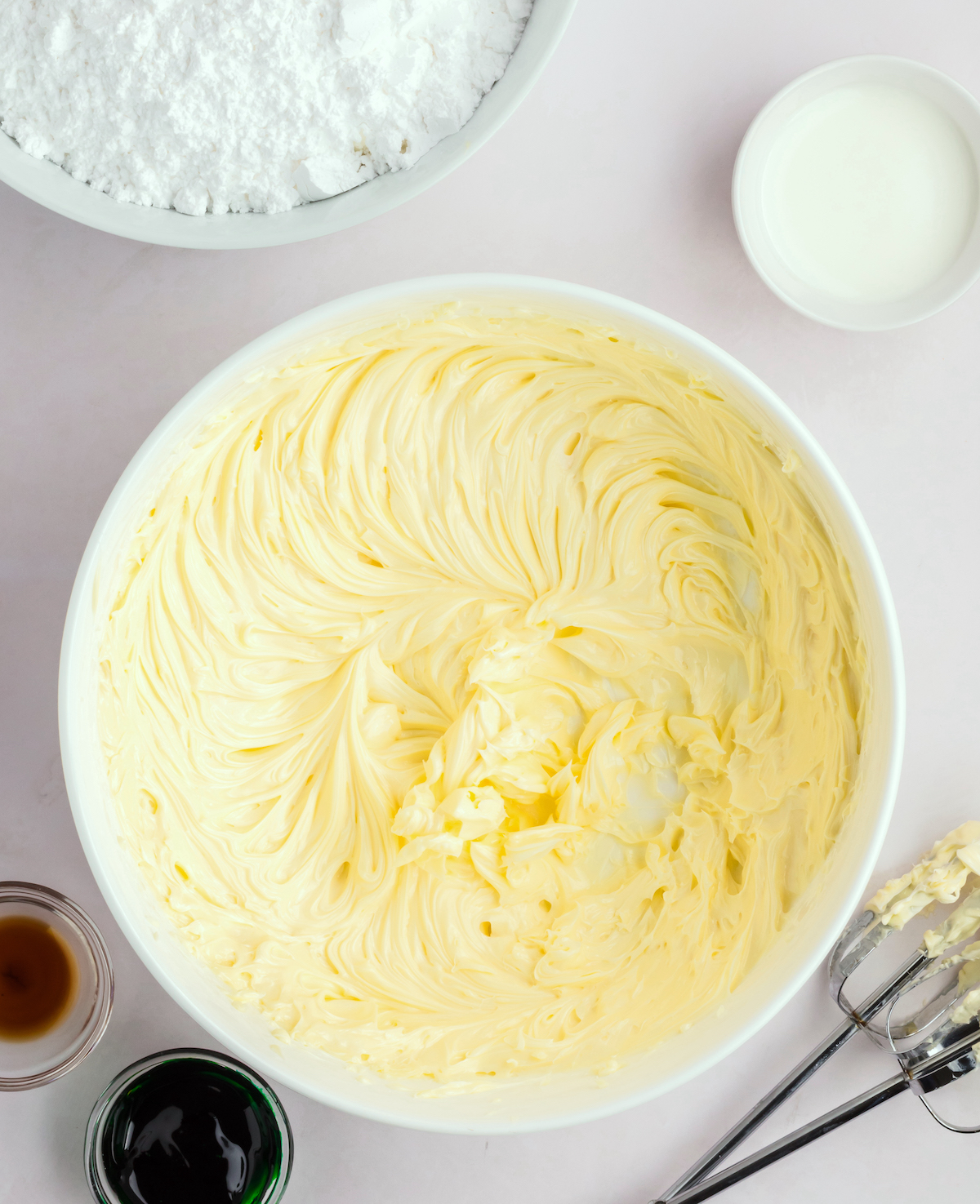 Creamed butter in a white ceramic bowl