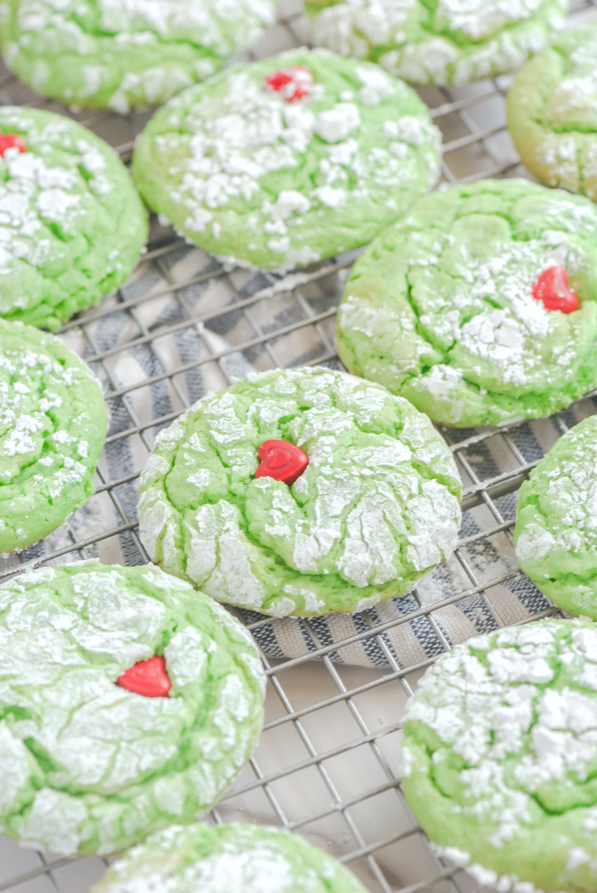 Green Grinch cookies moved to the wire rack
