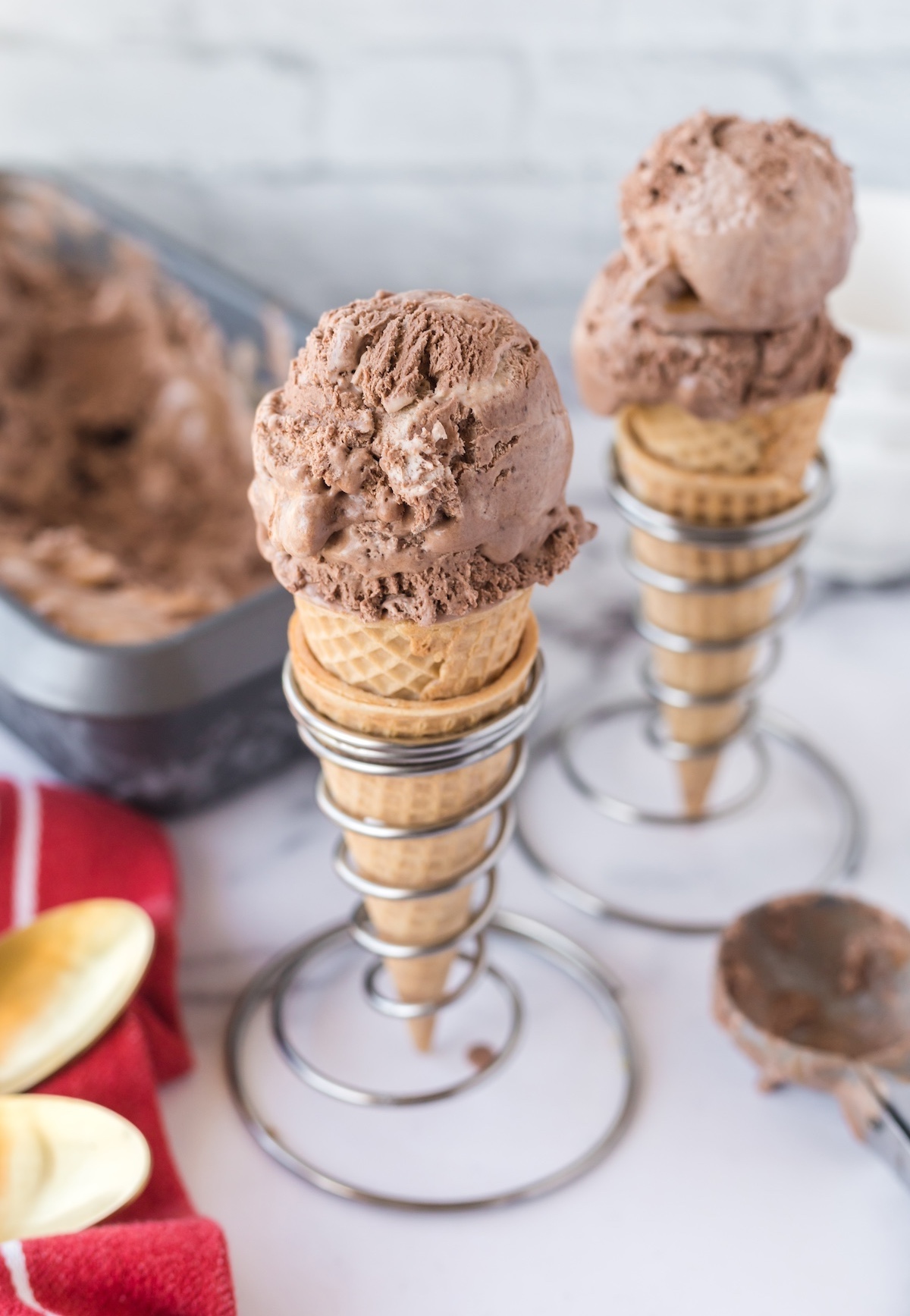 ice cream chocolate caramel in cones