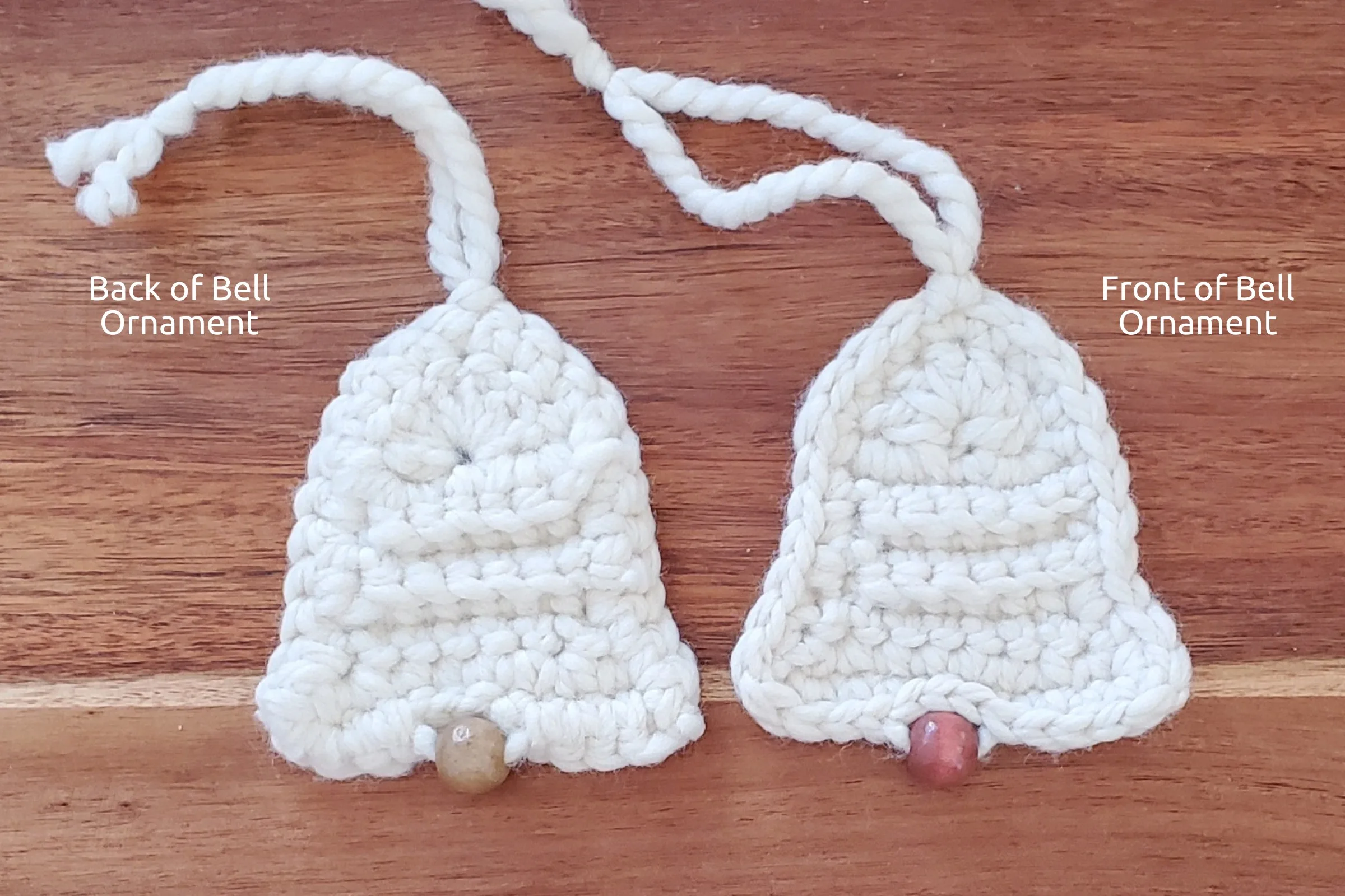 Front and back of crochet bell ornament