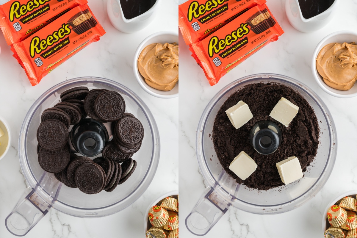 Oreos in a food processor with added butter