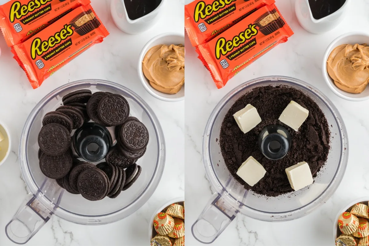 Oreos in a food processor with added butter