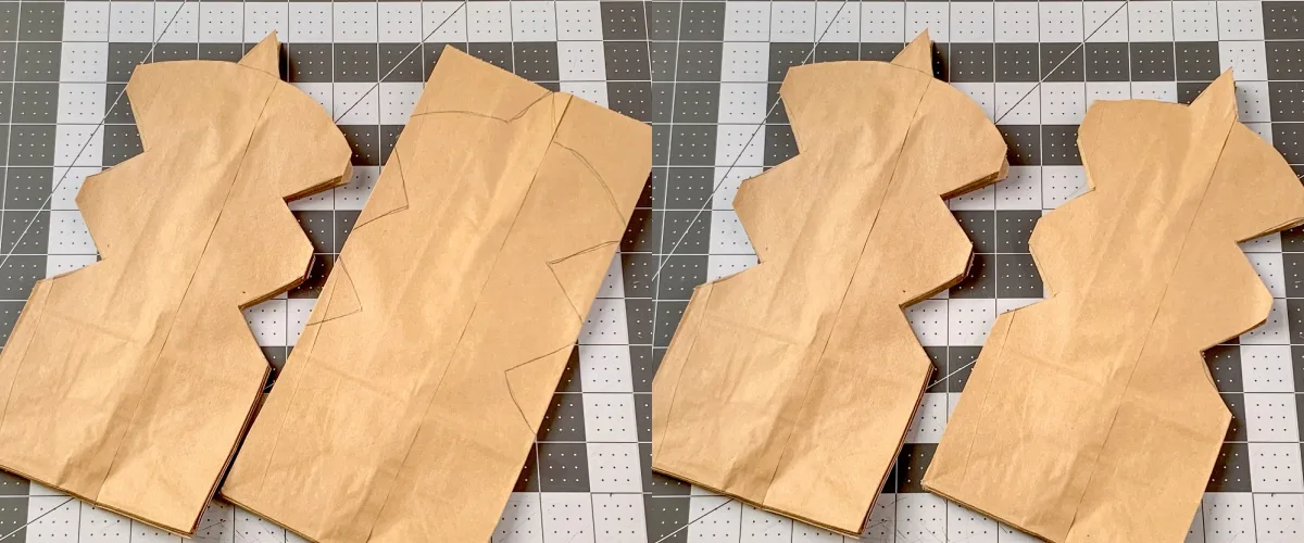 cutting the design out of the second stack paper bags using scissors