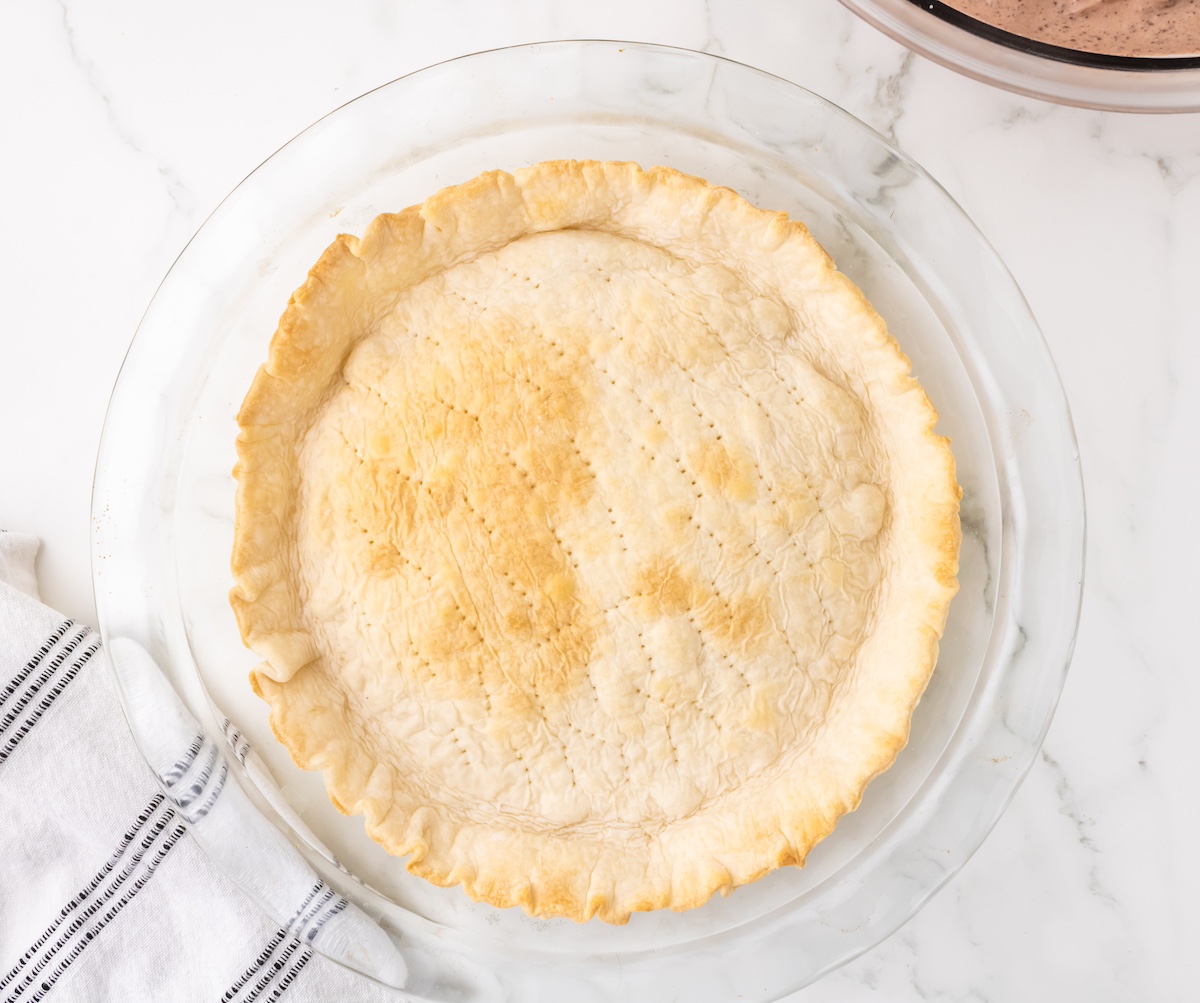 Baked pie crust with holes poked in the bottom