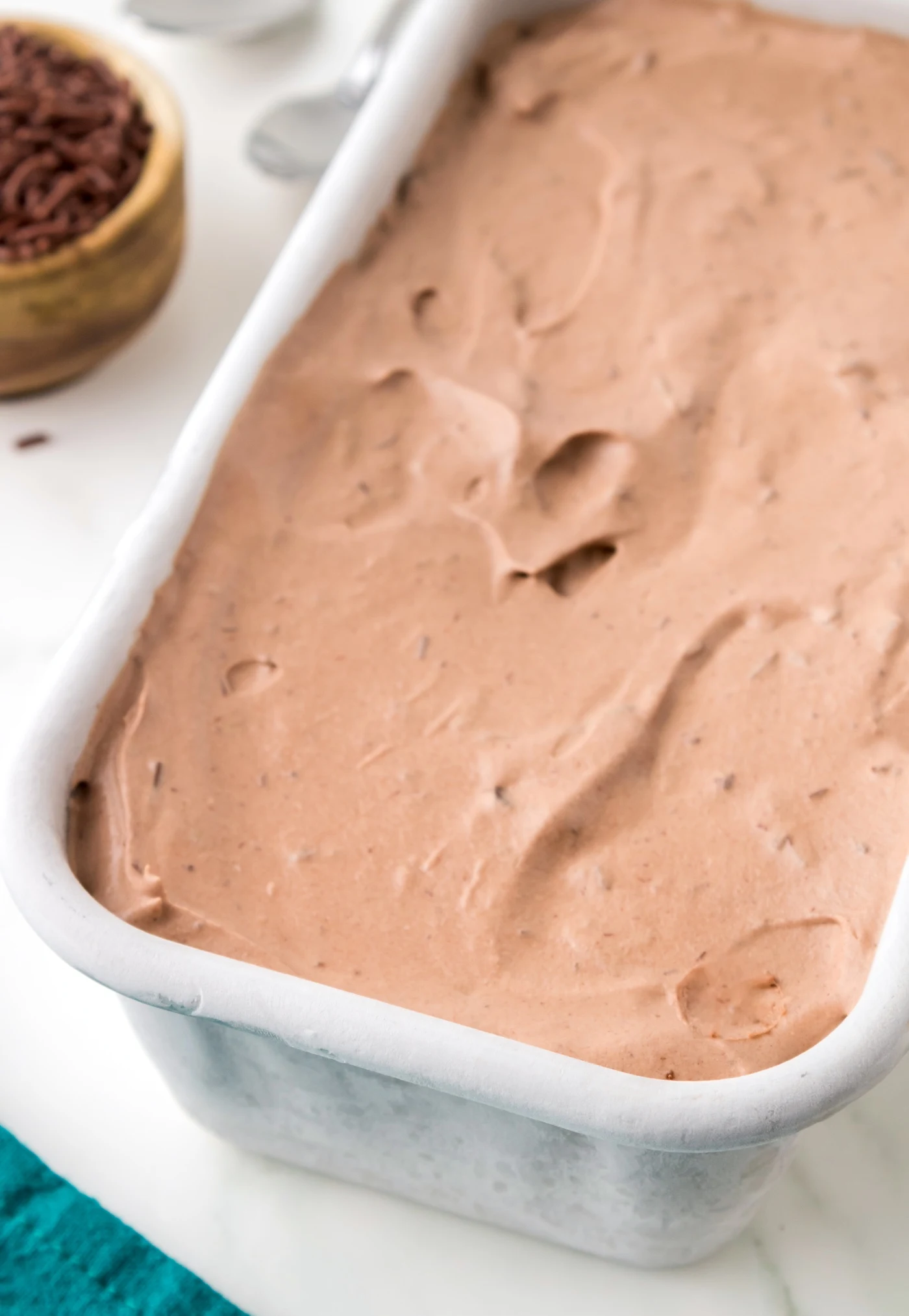 Chocolate ice cream frozen in a loaf pan