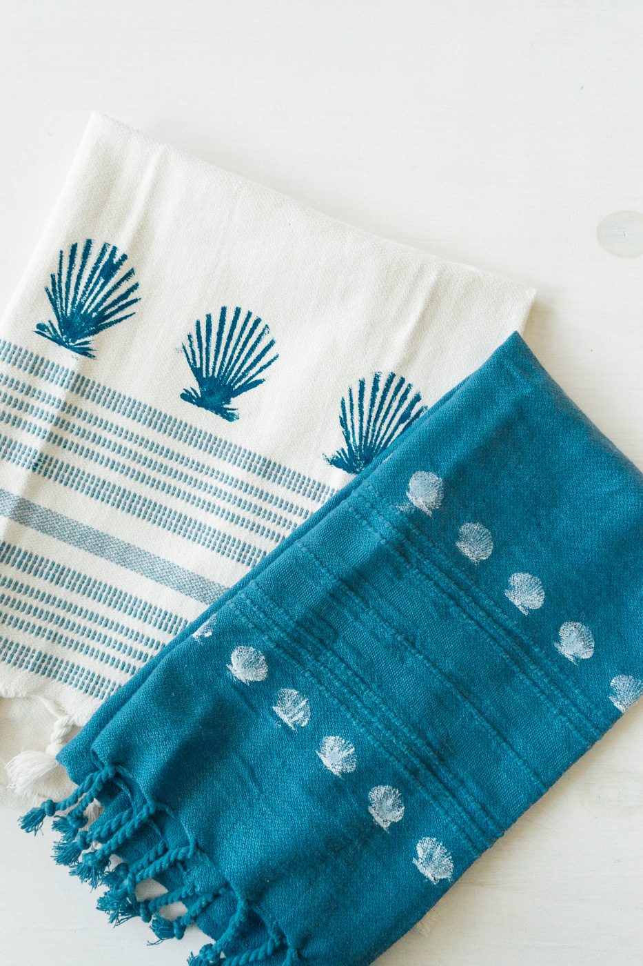 DIY Seashell Stamped Towels