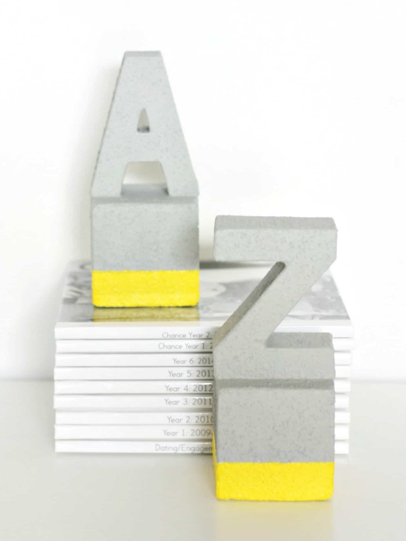 DIY bookends with a faux concrete finish