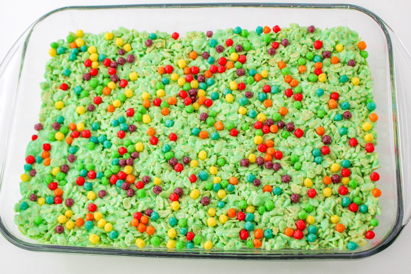 Trix added to the top of the rice krispies as ornaments