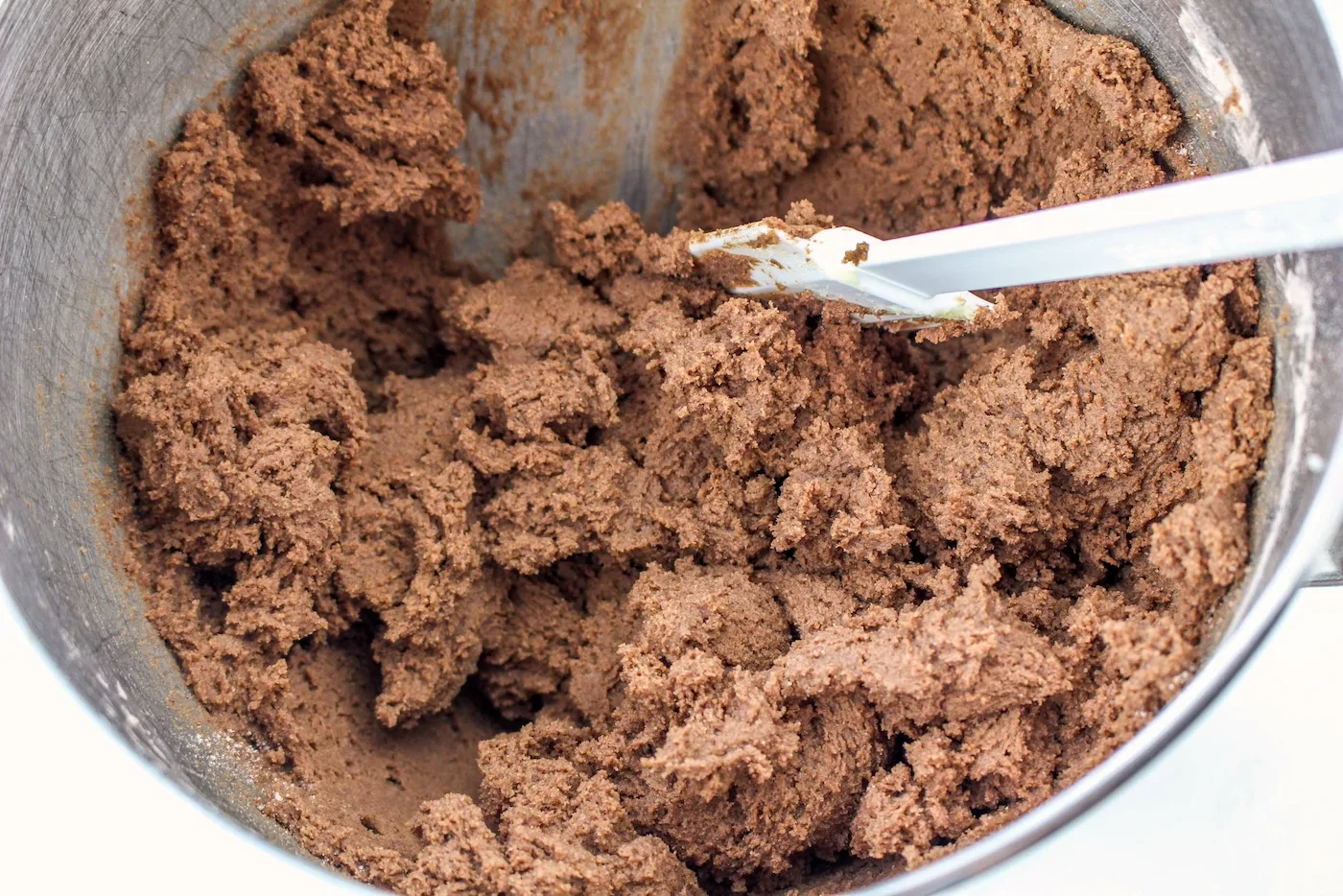 wet and dry ingredients mixed together to form chocolate dough